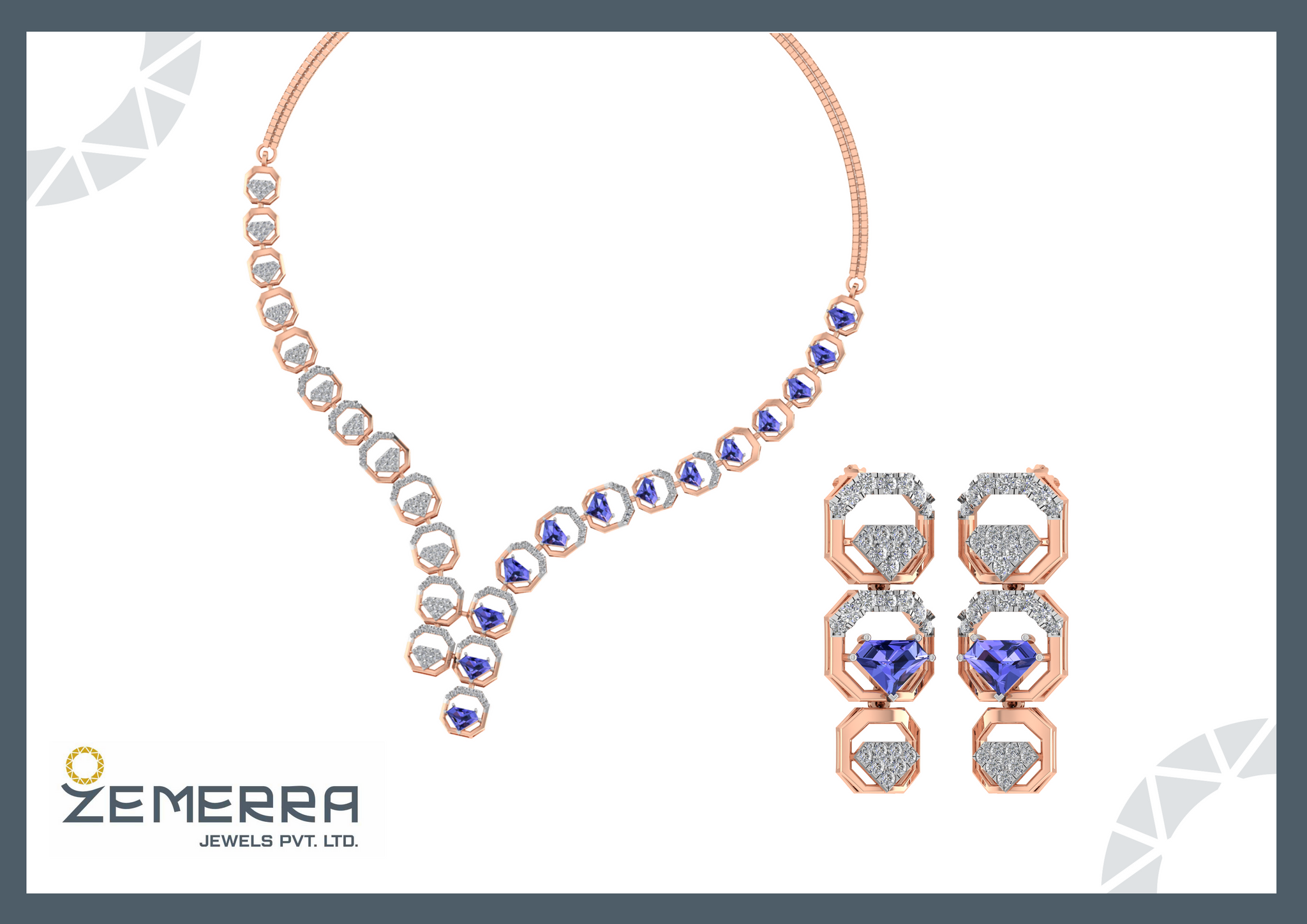 14K Gold Diamond Unique Necklace Set - New Design Sarafa Bazar India