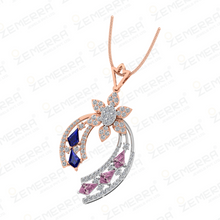 Stylish 14K Gold Diamond Dual Curve Floral Pendant Set Sarafa Bazar India