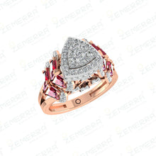 14K Gold Diamond Halo Rings With Red Stone Sarafa Bazar India