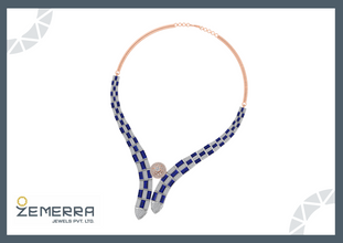 Real 14K Gold Diamond Blue Baguette Stone Necklaces Sarafa Bazar India
