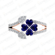 Elegant Diamond Blue Sapphire Floral Ring in 14K Gold Sarafa Bazar India