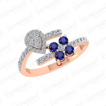 Stylish 14K Rose Gold Diamond Ring With Blue Round Stone Sarafa Bazar India