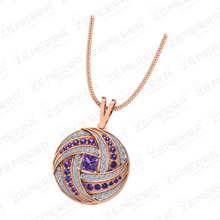 Unique 14K Gold Diamond Amethyst Stone Circle Pendant Set Sarafa Bazar India