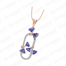 Geometric Diamond Pendant With Blue Color 14K Gold Sarafa Bazar India