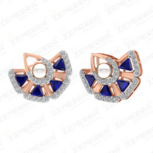 14K Rose Gold Diamond Fan Shape Stud Earrings Sarafa Bazar India