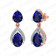 14K Rose Gold Diamond Blue Sapphire Earrings Sarafa Bazar India