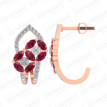 14K Gold Diamond Bali Earring With Ruby Marquise Stone Sarafa Bazar India