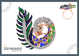 Elegant 14k Rose Gold Diamond Peacock Design Ring Sarafa Bazar India