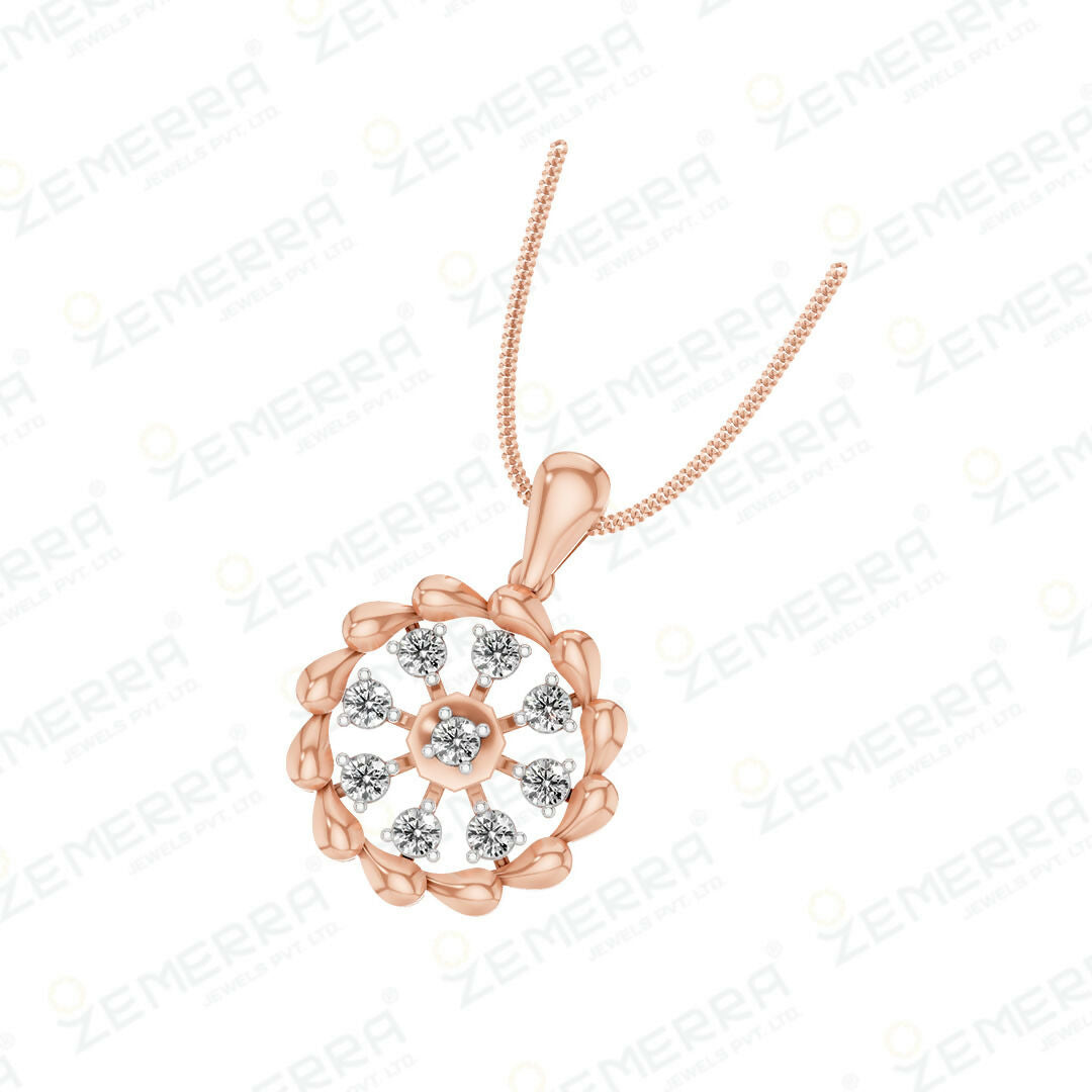 Floral Diamond Pendant in 14K Rose Gold – Elegant Design Sarafa Bazar India