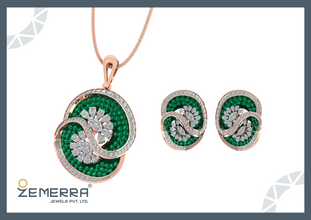 14K Gold Diamond Round dual swirl design Pendant Set Sarafa Bazar India