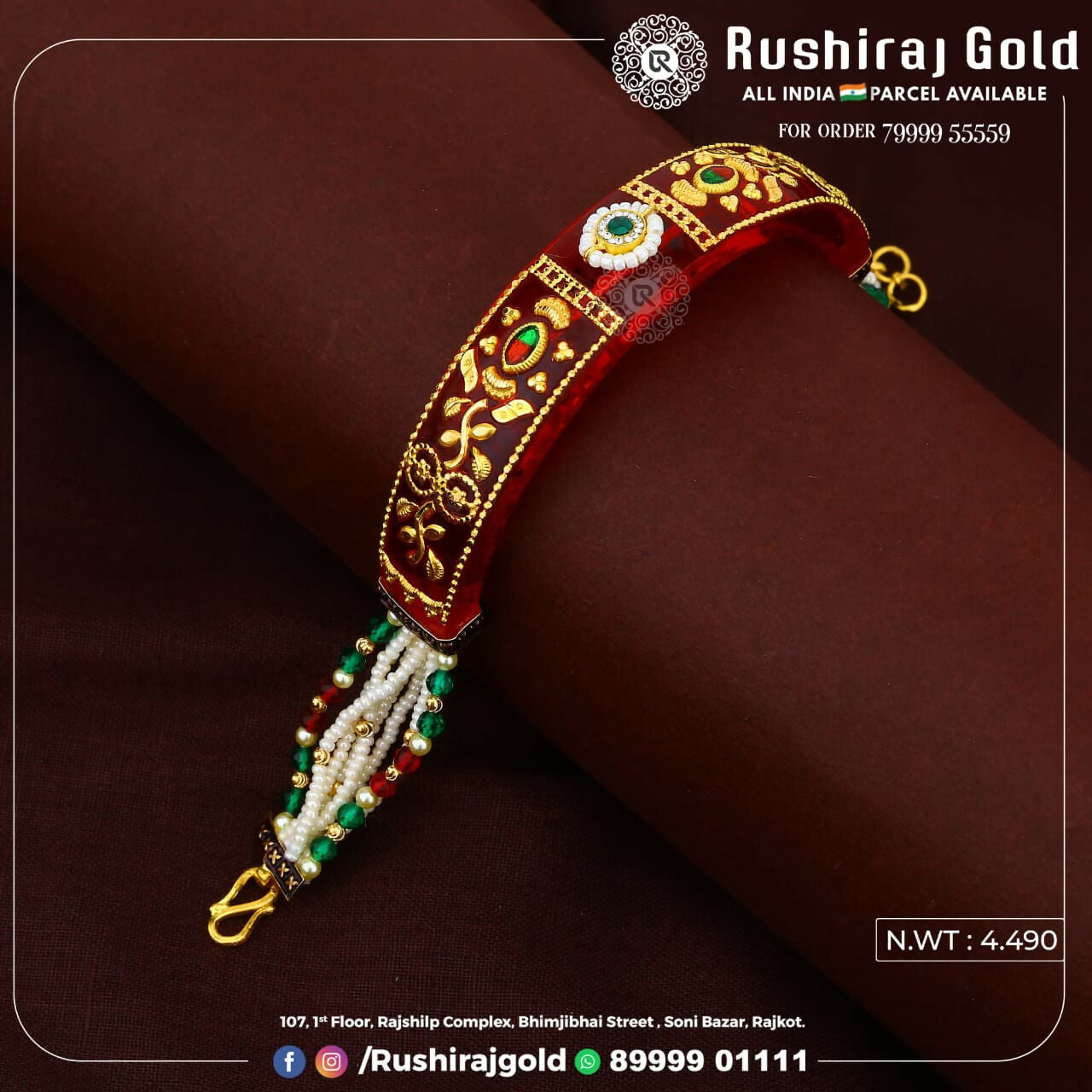 Light Weight Gold Stone Pola Bracelet Sarafa Bazar India