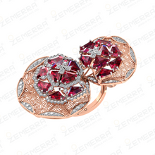 Lavish 14K Rose Gold Diamond Double Halo Cocktail Ring Sarafa Bazar India
