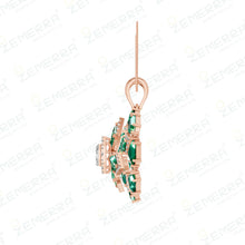 14K Rose Gold Diamond Pendent Set With Green Stone Sarafa Bazar India