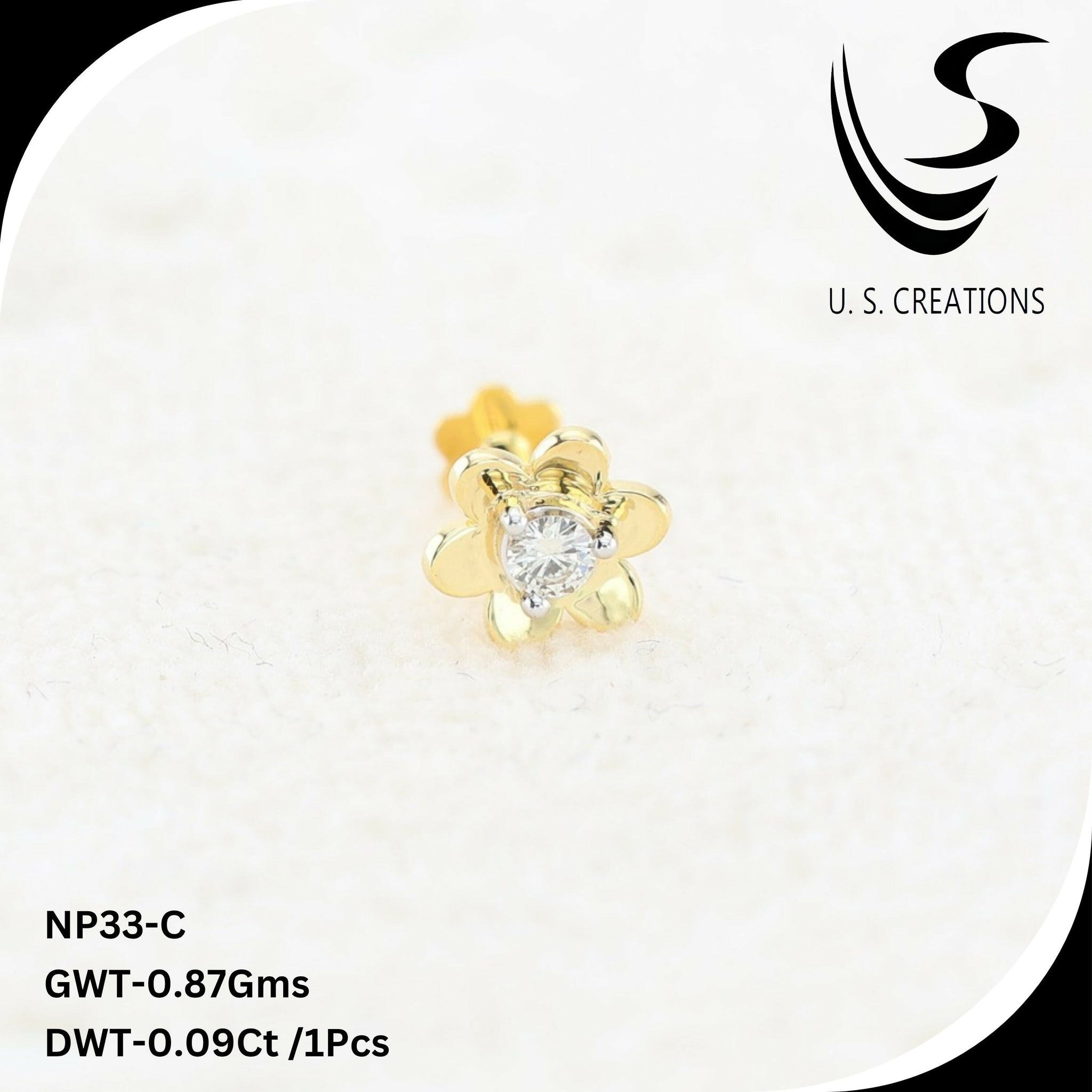 Exquisite Gold & Diamond Nose Pin -NP-33-C Sarafa Bazar India
