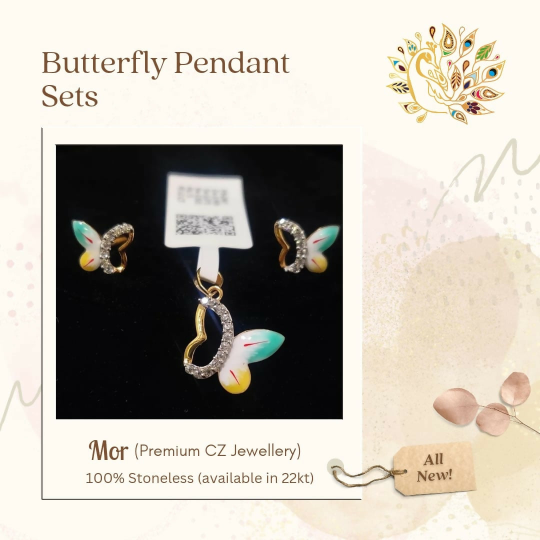 22kt Butterfly Pendant Set Sarafa Bazar India