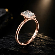 Emerald Cut Lab Grown Diamond Women's Ring 9Kt Rose Gold LR-70 Sarafa Bazar India