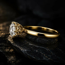 Round Cut Lab Grown Diamond Women's Ring 9Kt Yellow Gold LR-2 Sarafa Bazar India