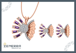 14KT Rose Gold Diamond Amethyst Pendant Necklace for Women Sarafa Bazar India