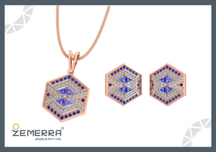 14K Gold Diamond Hexagon Shape Pendant With Tanzanite stone Sarafa Bazar India