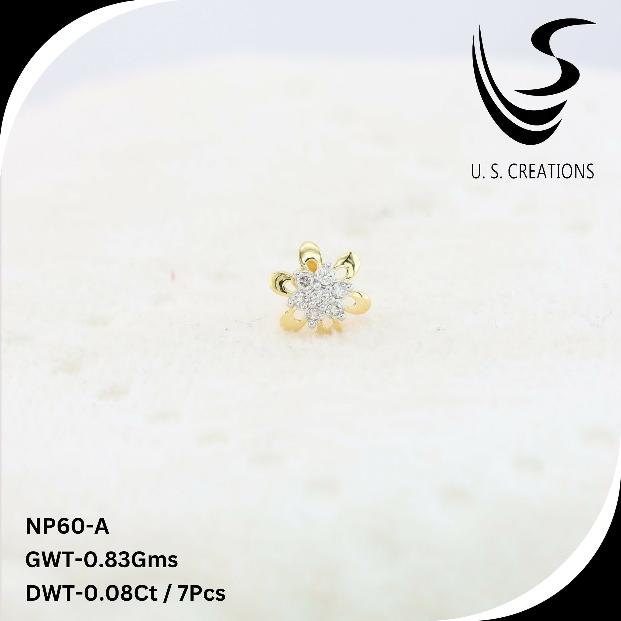 Elegant Gold & Diamond Nose Pin -NP-60-A Sarafa Bazar India