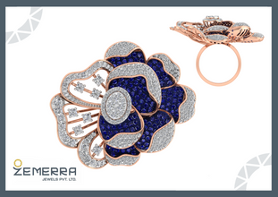 Premium 14K Rose Gold Diamond Floral Cocktail Ring Sarafa Bazar India
