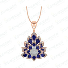14K Rose Gold Diamond Pendant Set With Blue Stone Sarafa Bazar India