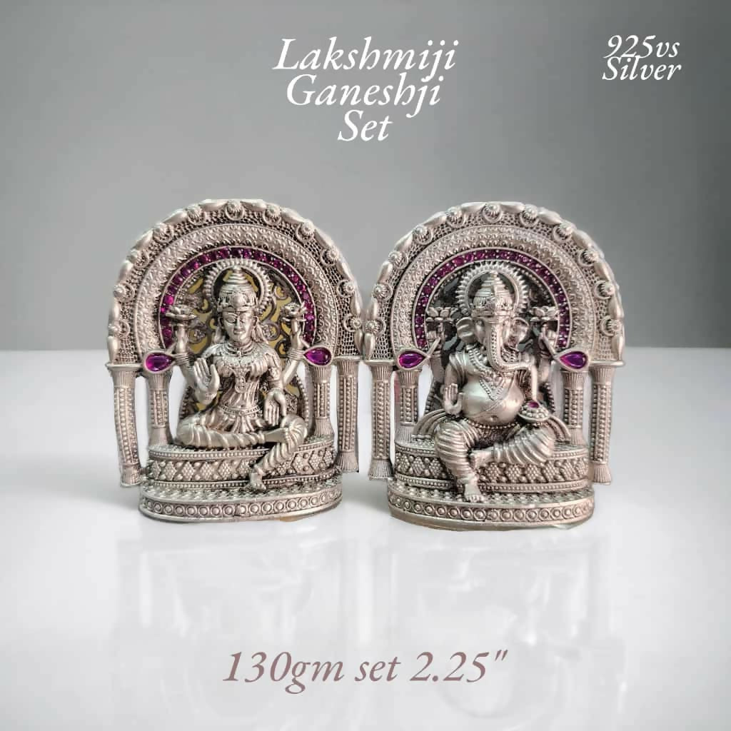 925 Silver Stone Laxmiji Ganeshji Set Sarafa Bazar India