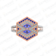 Elegant 14K Gold Tanzanite Diamond Hexagon Bridal Ring Sarafa Bazar India