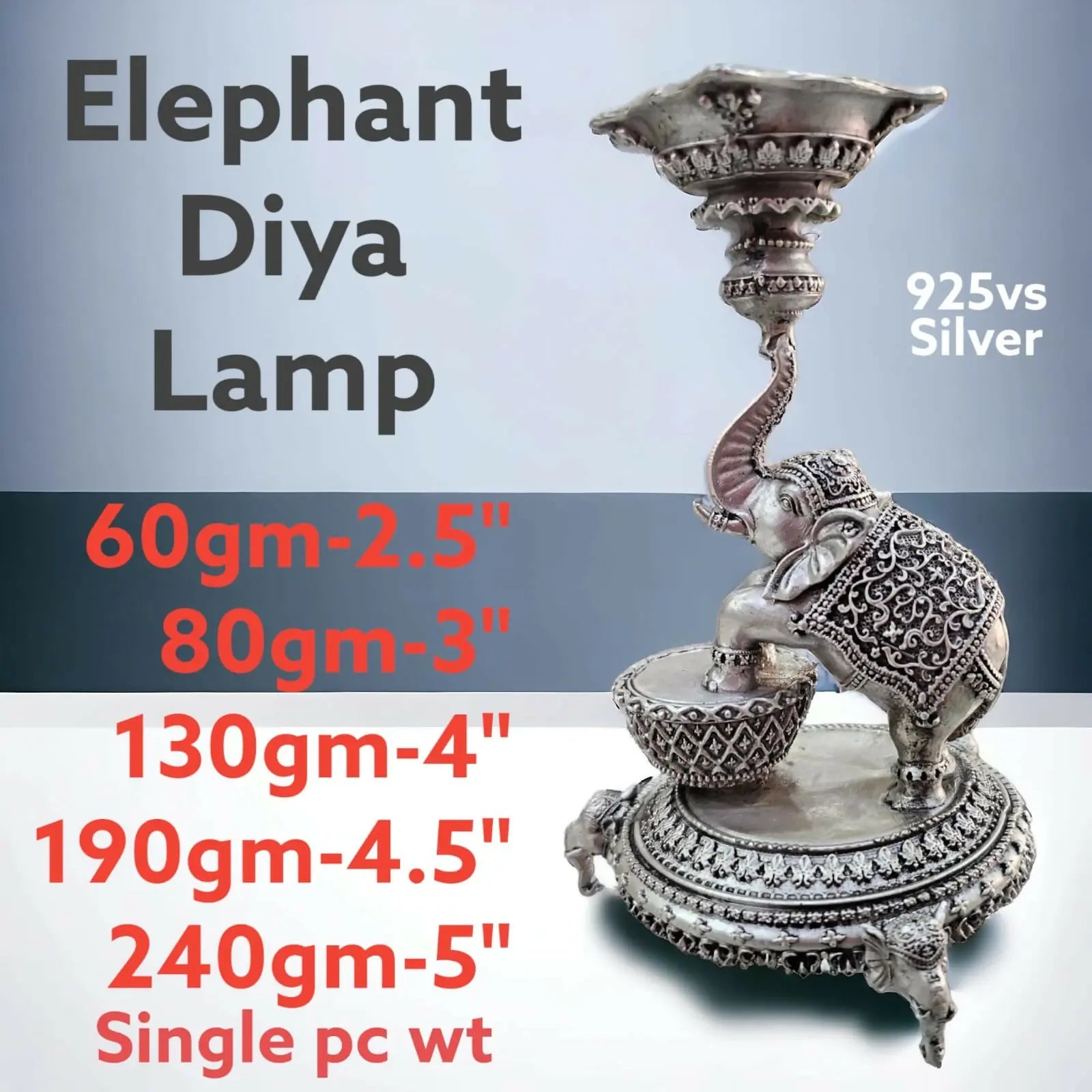 925 Silver Elephant Diya Lamp Sarafa Bazar India