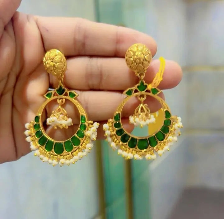 925 Silver Gold Plated Earrings Sarafa Bazar India