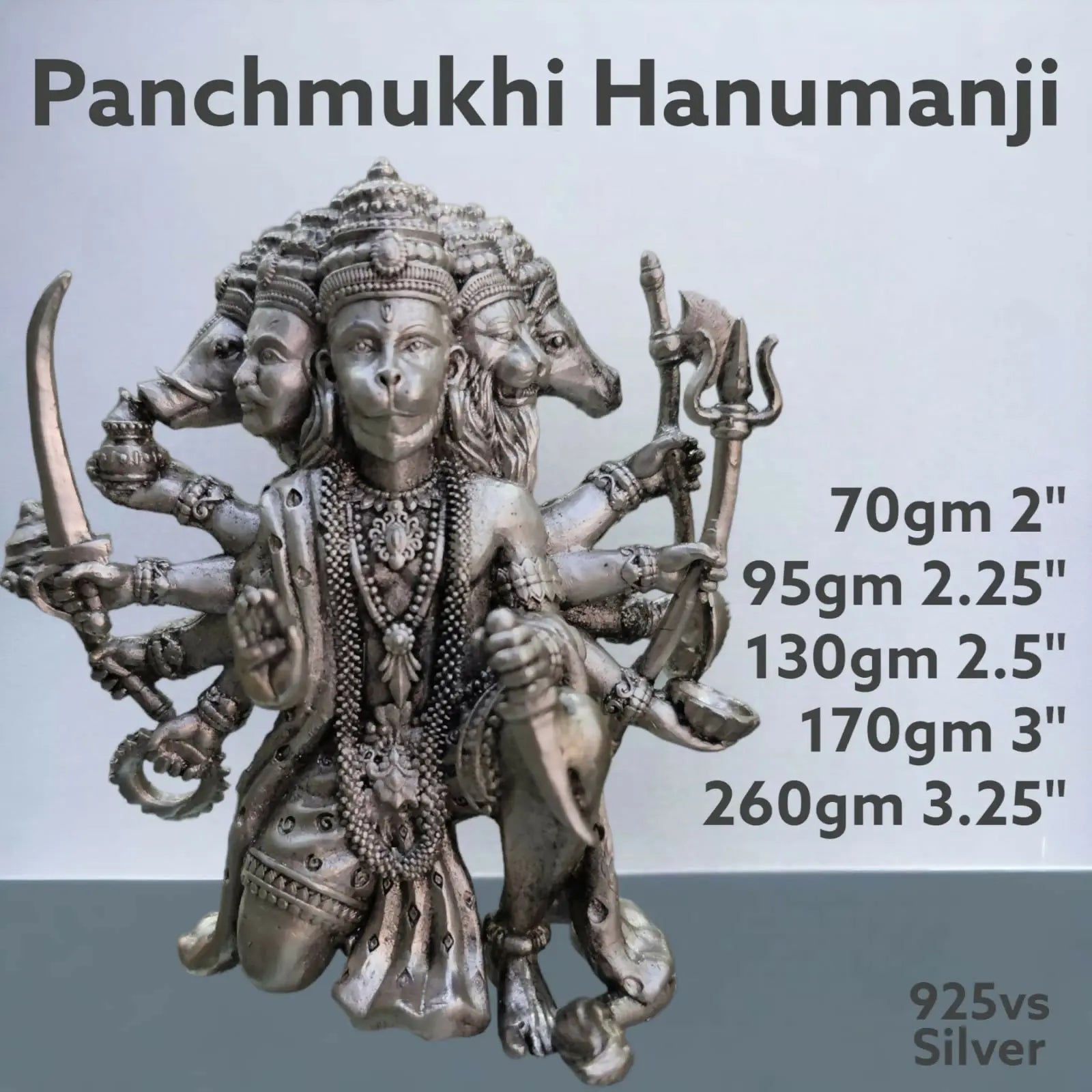 925 Silver Panchmukhi Hanumanji Sarafa Bazar India