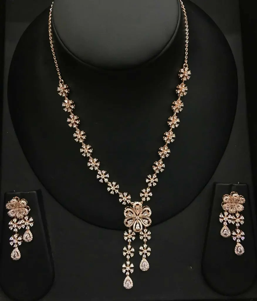 925 Silver Rose Gold Long Set Sarafa Bazar India