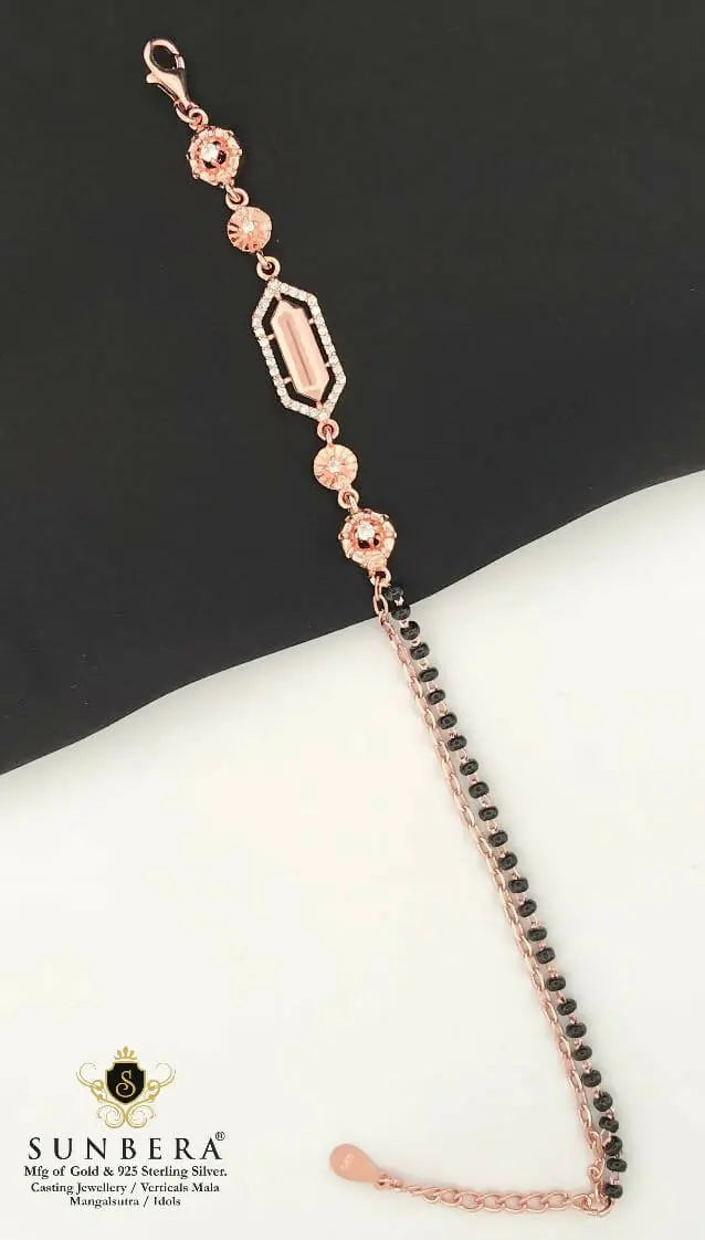 925 Silver Rose Gold Mangalsutra Bracelet Sarafa Bazar India