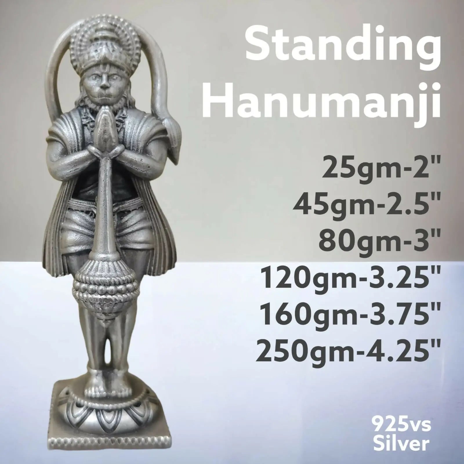 925 Silver Standing Hanumanji Sarafa Bazar India