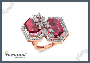 Exclusive 14K Gold Diamond Ring With a Hexagon Ruby Stone Sarafa Bazar India