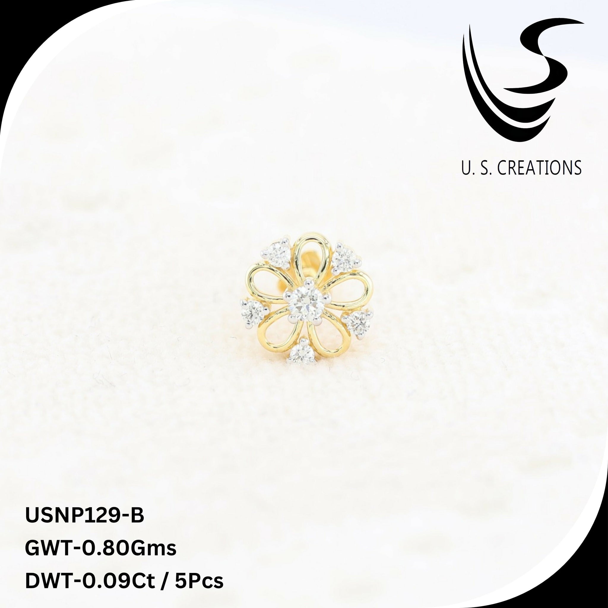 Delicate Gold & Diamond Nose Pin-USNP-129-B Sarafa Bazar India