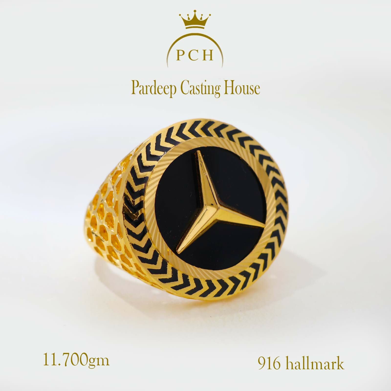 Black Mercedes Gold Plated Ring Sarafa Bazar India