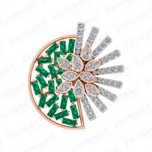 14K Rose Gold Floral Diamond Emerald Cluster Ring Sarafa Bazar India