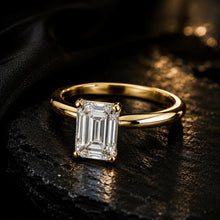 Emerald Cut Lab Grown Diamond Women's Ring 9Kt Yellow Gold LR-71 Sarafa Bazar India