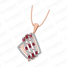 Geometric Layer Diamond Ruby Pendant in 14K Rose Gold Sarafa Bazar India