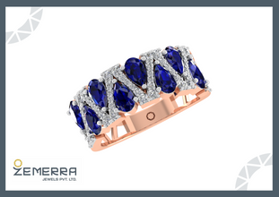 Lavish 14K Rose Gold Diamond Pears Cut Band Ring Sarafa Bazar India