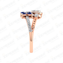 Stylish 14K Rose Gold Diamond Ring With Blue Round Stone Sarafa Bazar India