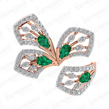 Top Rated 14K Gold Diamond Green Pear Cut Stone Butterfly Ring Sarafa Bazar India