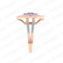 Elegant 14K Gold Tanzanite Diamond Hexagon Bridal Ring Sarafa Bazar India