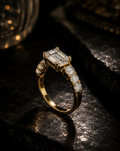 Emerald Cut Lab Grown Diamond Women's Ring 9Kt Yellow Gold LR-69 Sarafa Bazar India