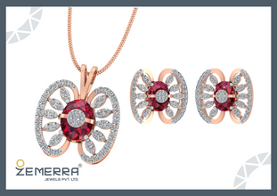 Sparking 14K Rose Gold Diamond Oval Cluster Pendant Set Sarafa Bazar India