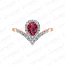 Ruby Pear Shape Halo Solitaire Diamond Ring in 14K Rose Gold Sarafa Bazar India