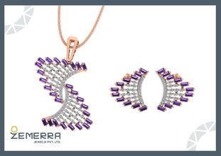 Amethyst Baguette Stone Swirl Pendant Set In 14K Gold Sarafa Bazar India