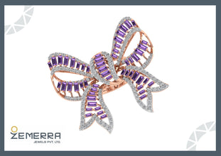 Amethyst Diamond Bow Ring in 14k Rose Gold Sarafa Bazar India