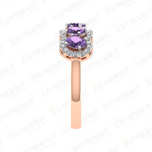 Amethyst Halo Ring in Rose Gold with Five Stone Design Sarafa Bazar India
